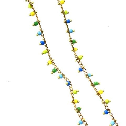 Ham Pirinç Renkli Boncuklarla Süslenmiş Zincir Kaplamasız - Metre Seçenekleri Mevcuttur
