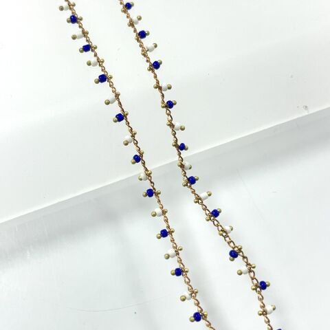 Ham Pirinç Renkli Boncuklarla Süslenmiş Zincir Kaplamasız - Metre Seçenekleri Mevcuttur