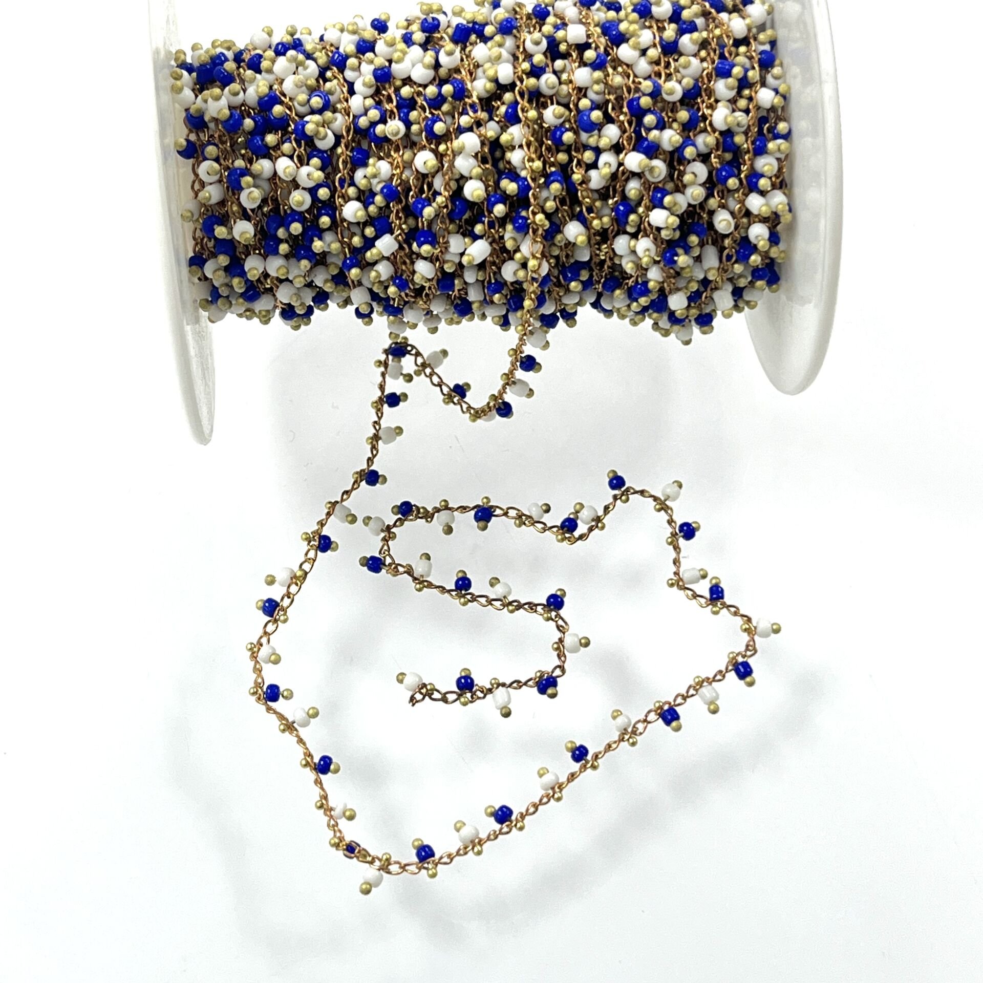 Ham Pirinç Renkli Boncuklarla Süslenmiş Zincir Kaplamasız - Metre Seçenekleri Mevcuttur