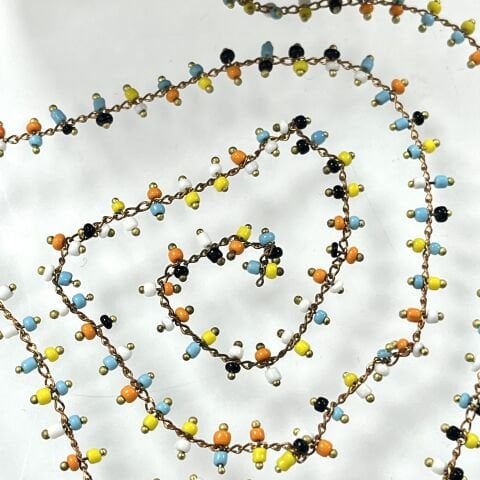Ham Pirinç Renkli Boncuklarla Süslenmiş Zincir Kaplamasız - Metre Seçenekleri Mevcuttur