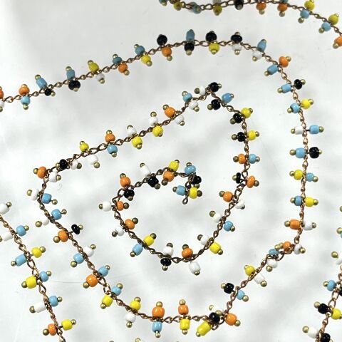 Çok Renkli Plastik Boncuklarla Süslü Pirinç Zincir Ham - Metre Seçenekleri Mevcuttur