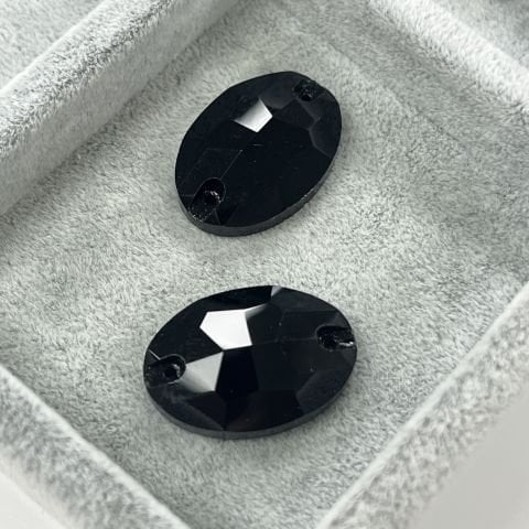 Oval Şekilli 24x17mm Dikilebilir Jet Black Cam Taş - Siyah Dikme Taş