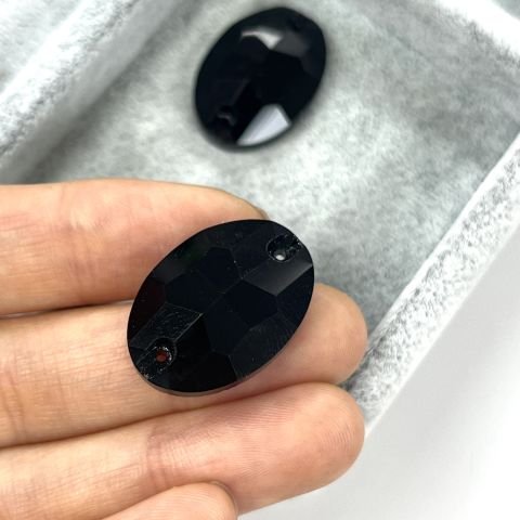 Oval Şekilli 24x17mm Dikilebilir Jet Black Cam Taş - Siyah Dikme Taş