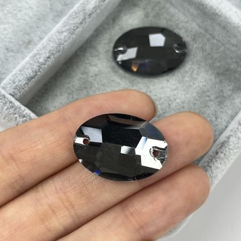 Oval Şekilli 24x17mm Dikilebilir Crystal Silver Night Cam Taş - Füme Dikme Taş