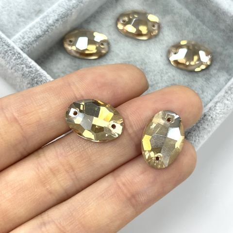 Oval Şekilli 16x11mm Dikilebilir Crystal Golden Shadow Cam Taş - Şampanya Dikme Taş