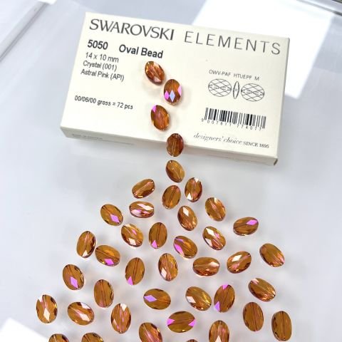 Swarovski 5050 Oval Boncuk 14x10mm Crystal Astral Pink (001API) - Turuncu Pembe Karışık Renkli Boncuk