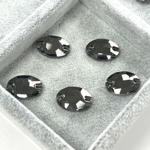 Oval Şekilli 16x11mm Dikilebilir Crystal Silver Night Cam Taş - Füme Dikme Taş