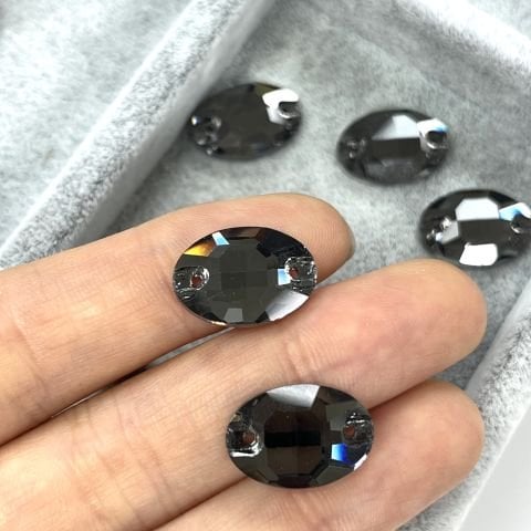 Oval Şekilli 16x11mm Dikilebilir Crystal Silver Night Cam Taş - Füme Dikme Taş