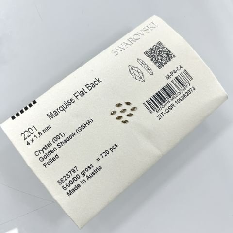 Swarovski 2201 Marquise 4x1,8mm Crystal Golden Shadow (001GSHA) F - Mekik Şekli Altın Parlak Mini Kristal Taş