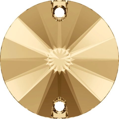 Swarovski 3200 Rivoli 12mm Crystal Golden Shadow (001GSHA) Foiled - Altın Yuvarlak İki Delikli Dikme Taş
