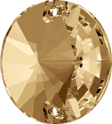 Swarovski 3200 Rivoli 12mm Crystal Golden Shadow (001GSHA) Foiled - Altın Yuvarlak İki Delikli Dikme Taş