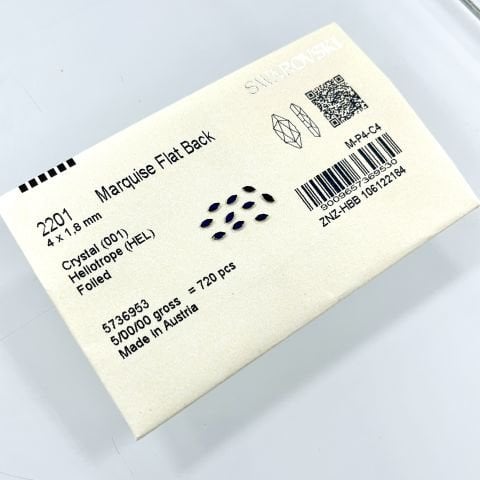 Swarovski 2201 Marquise 4x1,8mm Crystal Heilotrope (001HEL) F - İnce Mekik Şekilli Mor Mavi Mini Kristal Taş