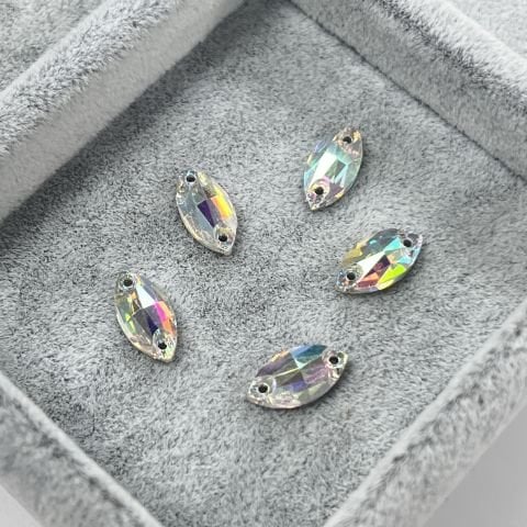 Mekik Şekilli 12x6mm Dikilebilir Crystal AB Cam Taş - Janjan Dikme Taş