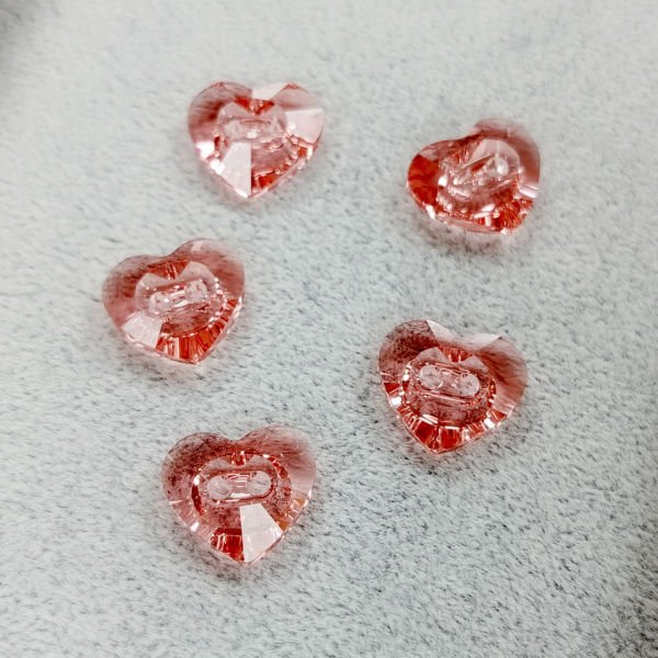 Swarovski 3023 Düğme 12mm Rose Peach (262) - Kalp Şeffaf Pembe Ortadan Dikilebilir Düğme
