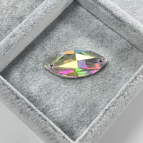 Mekik Şekilli 32x15mm Dikilebilir Crystal AB Cam Taş - Janjan Dikme Taş