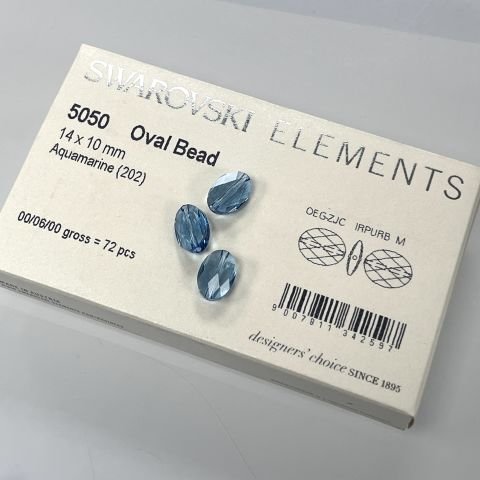Swarovski 5050 Oval Boncuk 14x10mm Aquamarine (202) - Mavi Renkli Boncuk
