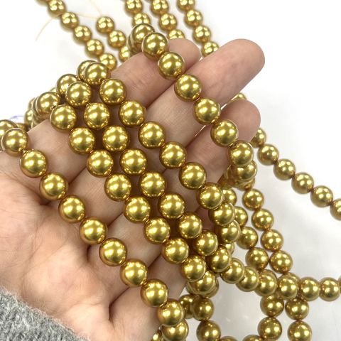 Swarovski 5810 İnci 8mm Crystal Royal Gold Pearl (001 2034) - Doygun Altın Renkte Kristal İnci Boncuk