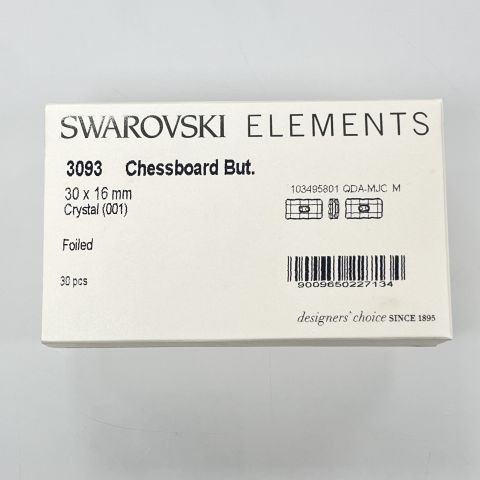 Swarovski 3093 Düğme 30x16mm Crystal (001) F - Beyaz Dikdörtgen Şekli İki Delikli Kristal Düğme