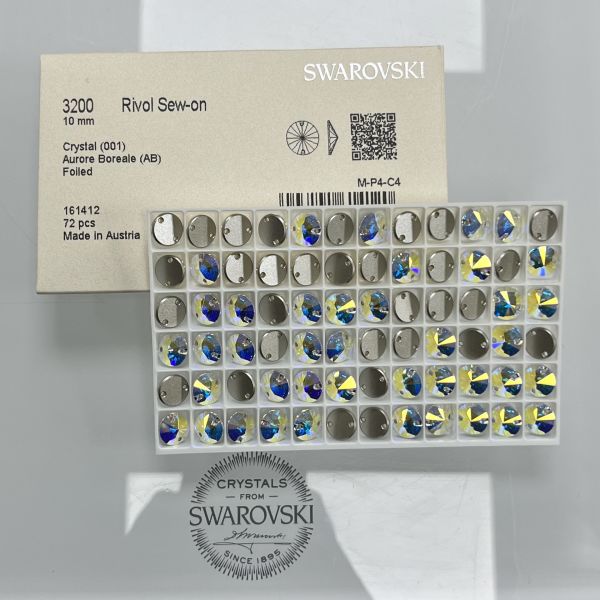 3200 8mm Crystal AB (001AB) Foiled - Foiled Round Two Hole Sewing Stone - Packages of 12-72-144 Pieces