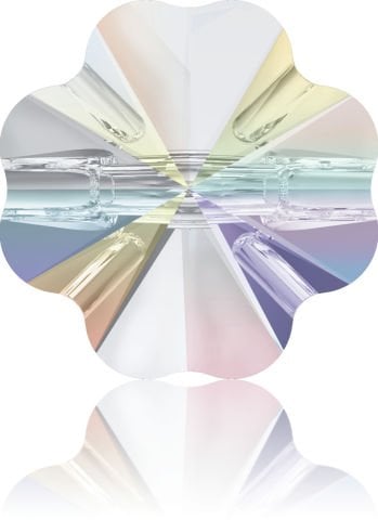 Swarovski 3011 Düğme 12mm Crystal AB (001AB) Foyalı - Yonca Şekilli Janjan Renkli Düğme