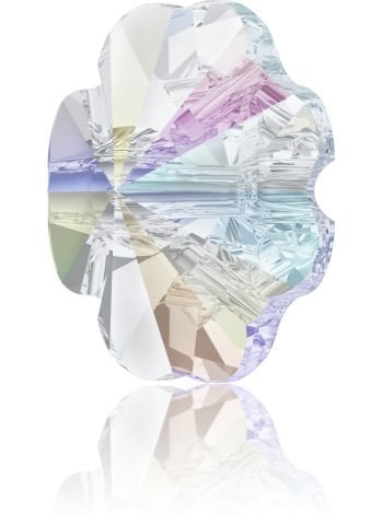 Swarovski 3011 Düğme 12mm Crystal AB (001AB) Foyalı - Yonca Şekilli Janjan Renkli Düğme