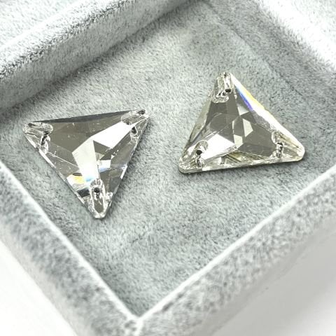 Üçgen Şekilli 22mm Dikilebilir Crystal Cam Taş - Beyaz Dikme Taş