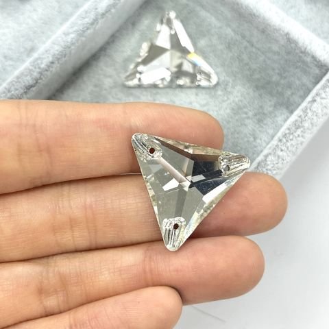 Üçgen Şekilli 22mm Dikilebilir Crystal Cam Taş - Beyaz Dikme Taş