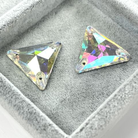 Üçgen Şekilli 22mm Dikilebilir Crystal AB Cam Taş - Janjan Dikme Taş