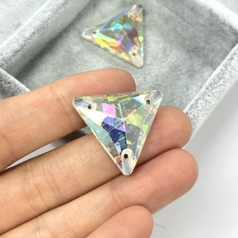 Üçgen Şekilli 22mm Dikilebilir Crystal AB Cam Taş - Janjan Dikme Taş