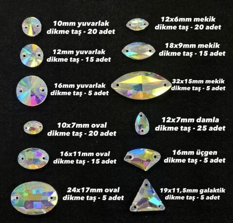 UZAKDOĞU Janjan Karışık Şekilli Dikme Kristal Cam Taş Seti - 155 Adet Dikme Taş İçerir