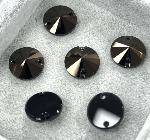 Swarovski 3200 Rivoli 14mm Jet Nut (280NUT) Unfoiled - Mokka Yuvarlak İki Delikli Dikme Taş