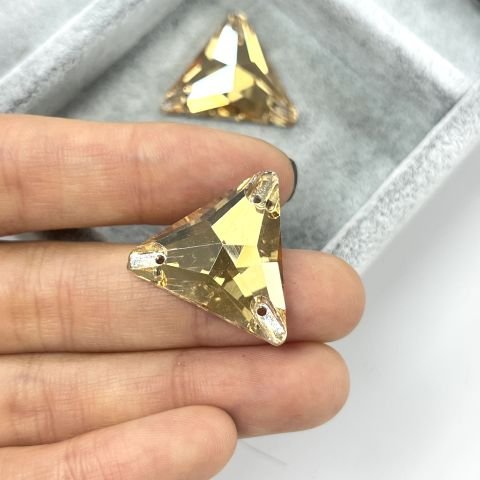 Üçgen Şekilli 22mm Dikilebilir Crystal Golden Shadow Cam Taş - Altın Dikme Taş
