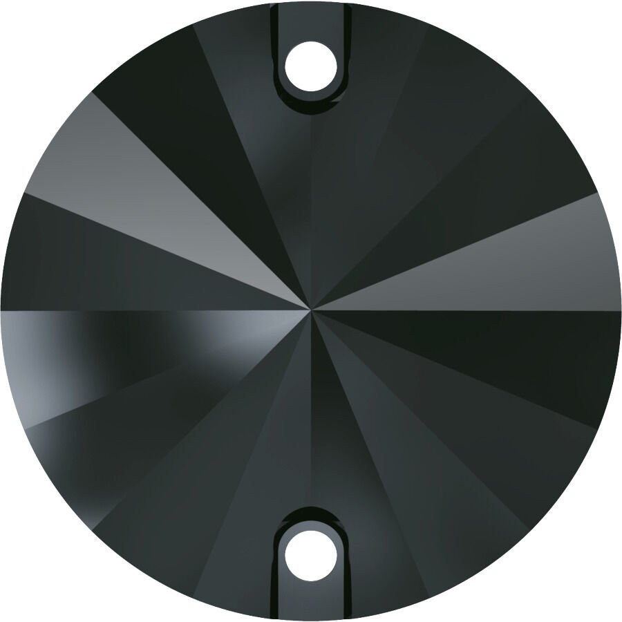 Swarovski 3200 Rivoli 14mm Jet Hematite (280HEM) Unfoiled - Gümüş Yuvarlak İki Delikli Dikme Taş