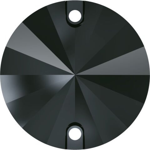 Swarovski 3200 Rivoli 14mm Jet Hematite (280HEM) Unfoiled - Gümüş Yuvarlak İki Delikli Dikme Taş