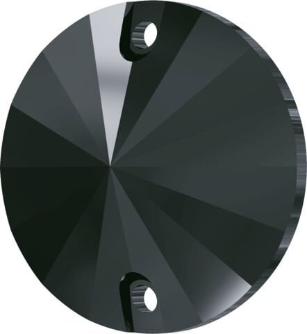 Swarovski 3200 Rivoli 14mm Jet Hematite (280HEM) Unfoiled - Gümüş Yuvarlak İki Delikli Dikme Taş