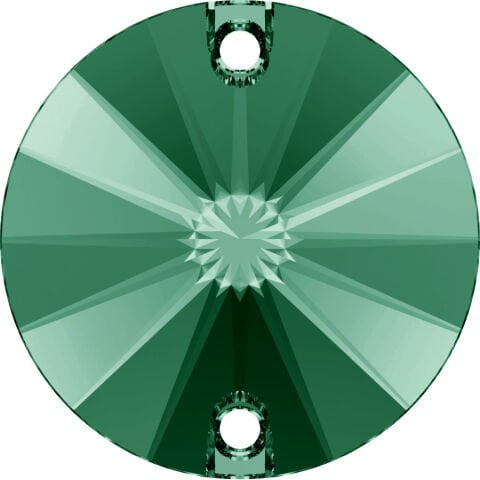 Swarovski 3200 Rivoli 14mm Erinite (360) Foiled - Yeşil Yuvarlak İki Delikli Dikme Taş