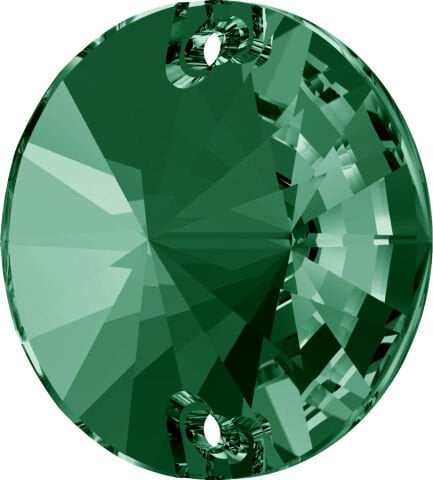 Swarovski 3200 Rivoli 14mm Erinite (360) Foiled - Yeşil Yuvarlak İki Delikli Dikme Taş