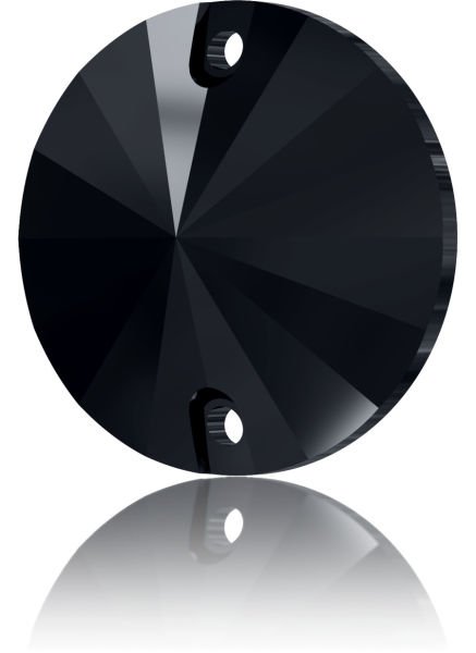 Swarovski 3200 Rivoli 14mm Jet Siyah - Foyasız Yuvarlak İki Delikli Dikme Taş