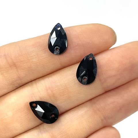 Damla Şekilli 12x7mm Dikilebilir Jet Cam Taş - Siyah Dikme Taş
