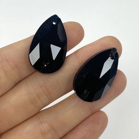 Damla Şekilli 28x17mm Dikilebilir Jet Cam Taş - Siyah Dikme Taş