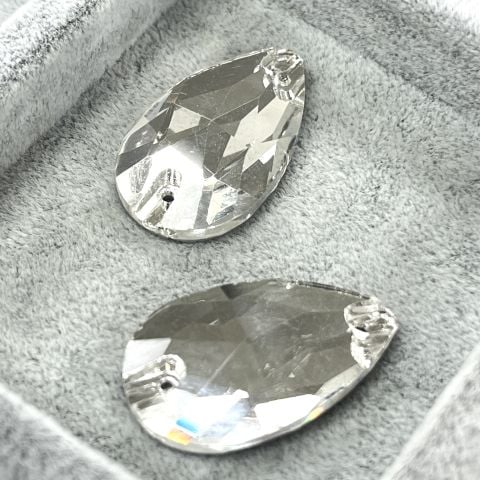 Damla Şekilli 28x17mm Dikilebilir Crystal Cam Taş - Beyaz Dikme Taş