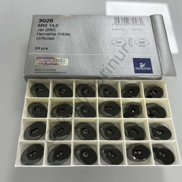 Swarovski 3026 Düğme 20x14mm Jet Hematite (280HEM) - Metalik Siyah Oval Düğme