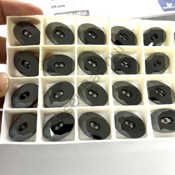 Swarovski 3026 Düğme 20x14mm Jet Hematite (280HEM) - Metalik Siyah Oval Düğme