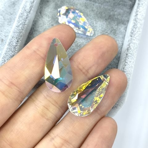 Swarovski 6100 İnce Damla 24x12mm Crystal AB (001AB) - Janjan Kolye Ucu