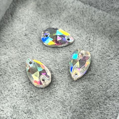 Damla Şekilli 12x7mm Dikilebilir Crystal AB Cam Taş - Janjan Dikme Taş