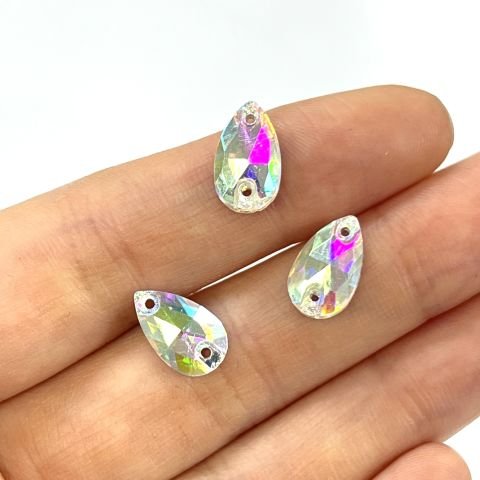 Damla Şekilli 12x7mm Dikilebilir Crystal AB Cam Taş - Janjan Dikme Taş