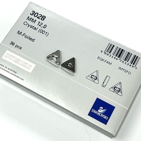 3028 12mm Crystal (001) M Foiled -  Üçgen Gümüş Beyaz Renkli Dikilebilir Düğme