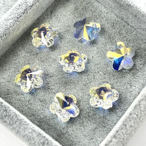 Swarovski 6744 Pendant 12mm Crystal Aurore Boreale (001AB) - Çiçek Şekilli Tek Delikli Janjan Renkli Kolye Ucu
