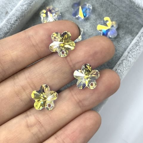 Swarovski 6744 Pendant 12mm Crystal Aurore Boreale (001AB) - Çiçek Şekilli Tek Delikli Janjan Renkli Kolye Ucu