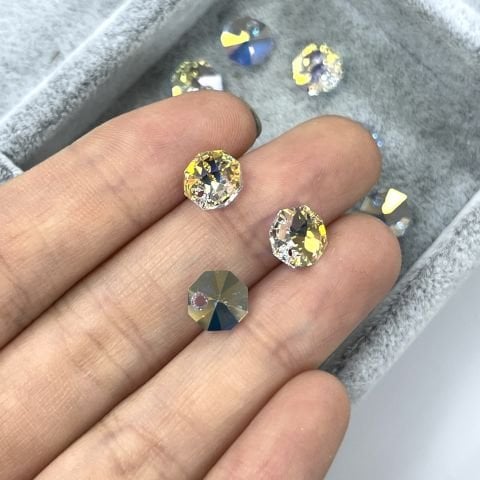 Swarovski 6401 Pendant 8mm Crystal Aurore Boreale (001AB) - Octagon Şekilli Tek Delikli Janjan Renkli Kolye Ucu